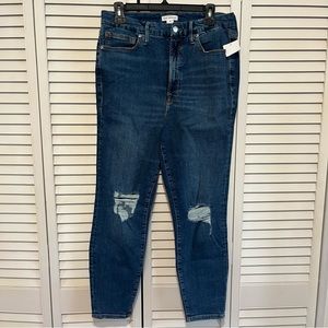 Good American Waist Skinny Crop Ankle Distressed Jeans Dark Wash Size 15 New